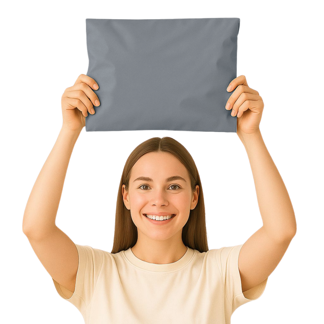 E-ticaret gönderilerinde, pazaryerlerinde ve web sitelerinde ürün paketlemek için kullanılan ideal cepsiz gri kargo poşeti içerisine konulan ürünün görünmesini engeller