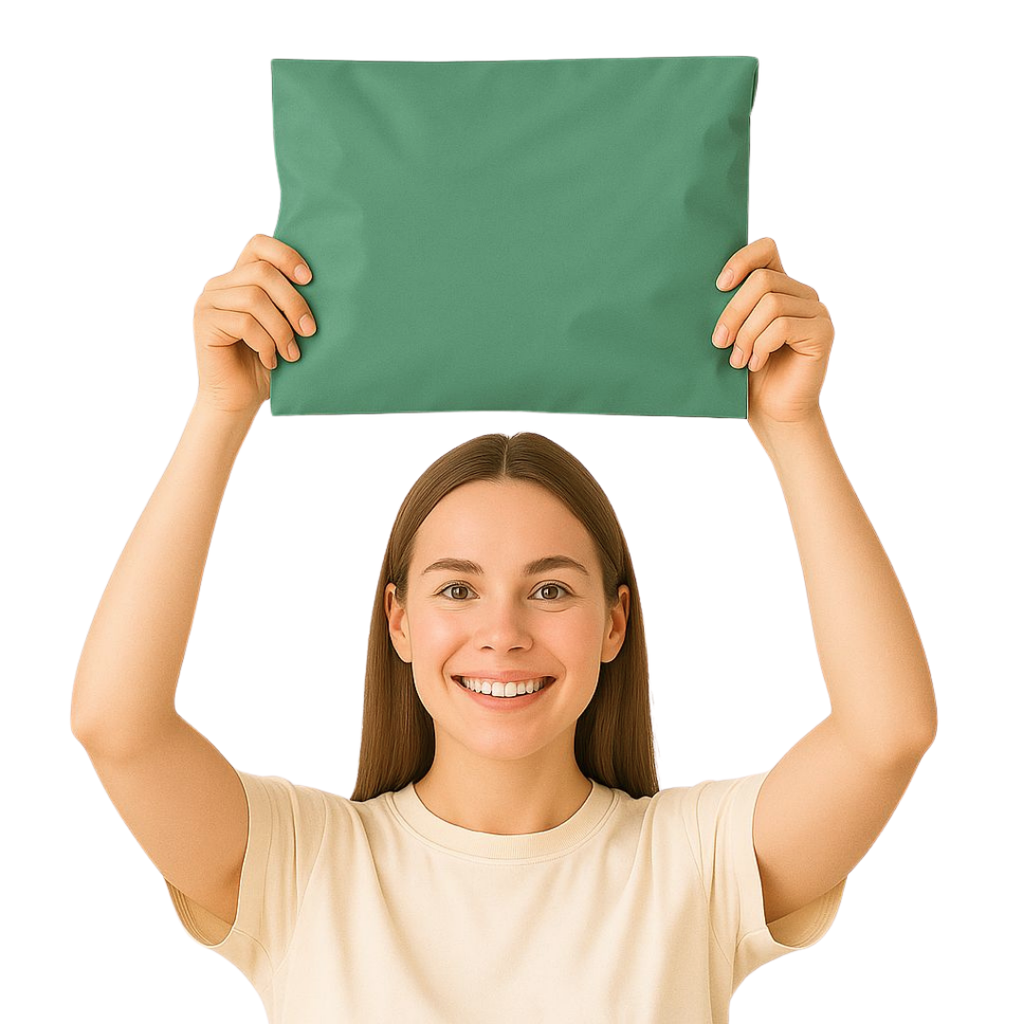 Hotmelt tutkallı cepsiz açık yeşil kargo poşeti – e-ticaret ve pazaryeri gönderilerinde kullanılan, hafif ve dayanıklı yapısıyla ürünleri korur, içerisine konulan ürün görünmez ve bir kez kapatıldığında yırtılmadan açılamaz.