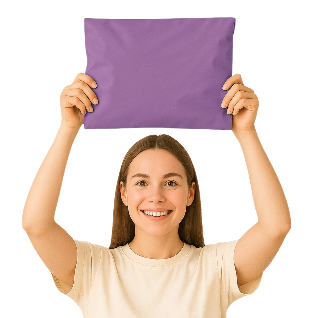 Hotmelt tutkallı cepsiz lila kargo poşeti – e-ticaret ve pazaryeri gönderilerinde kullanılan, hafif ve dayanıklı yapısıyla ürünleri korur, içerisine konulan ürün görünmez ve bir kez kapatıldığında yırtılmadan açılamaz.