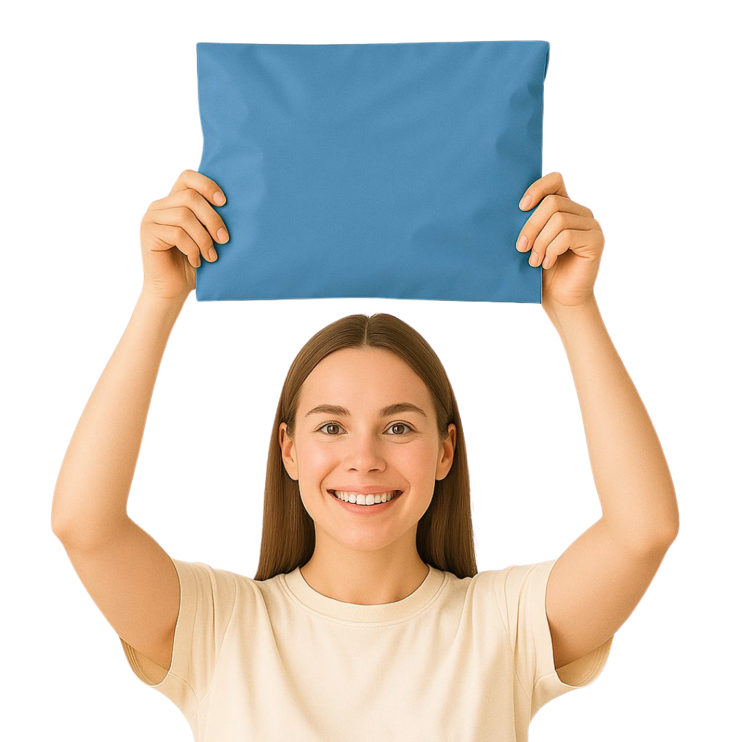 Hotmelt tutkallı cepsiz mavi kargo poşeti – e-ticaret ve pazaryeri gönderilerinde kullanılan, hafif ve dayanıklı yapısıyla ürünleri korur, içerisine konulan ürün görünmez ve bir kez kapatıldığında yırtılmadan açılamaz.