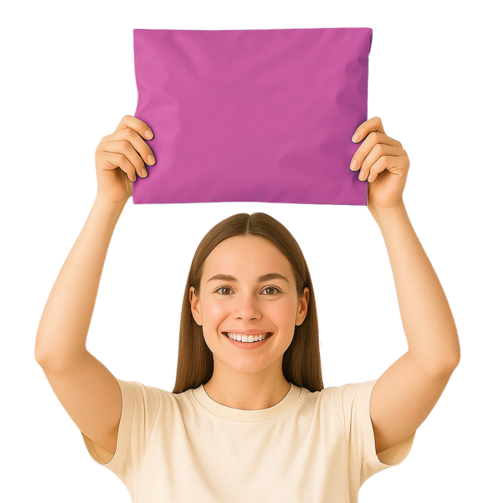 Hotmelt tutkallı cepsiz pembe kargo poşeti – e-ticaret ve pazaryeri gönderilerinde kullanılan, hafif ve dayanıklı yapısıyla ürünleri korur, içerisine konulan ürün görünmez ve bir kez kapatıldığında yırtılmadan açılamaz.